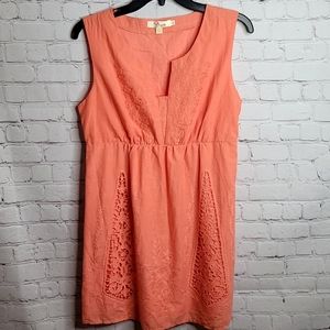Aryeh Peach Embroidered Tunic Mini Dress Size Large